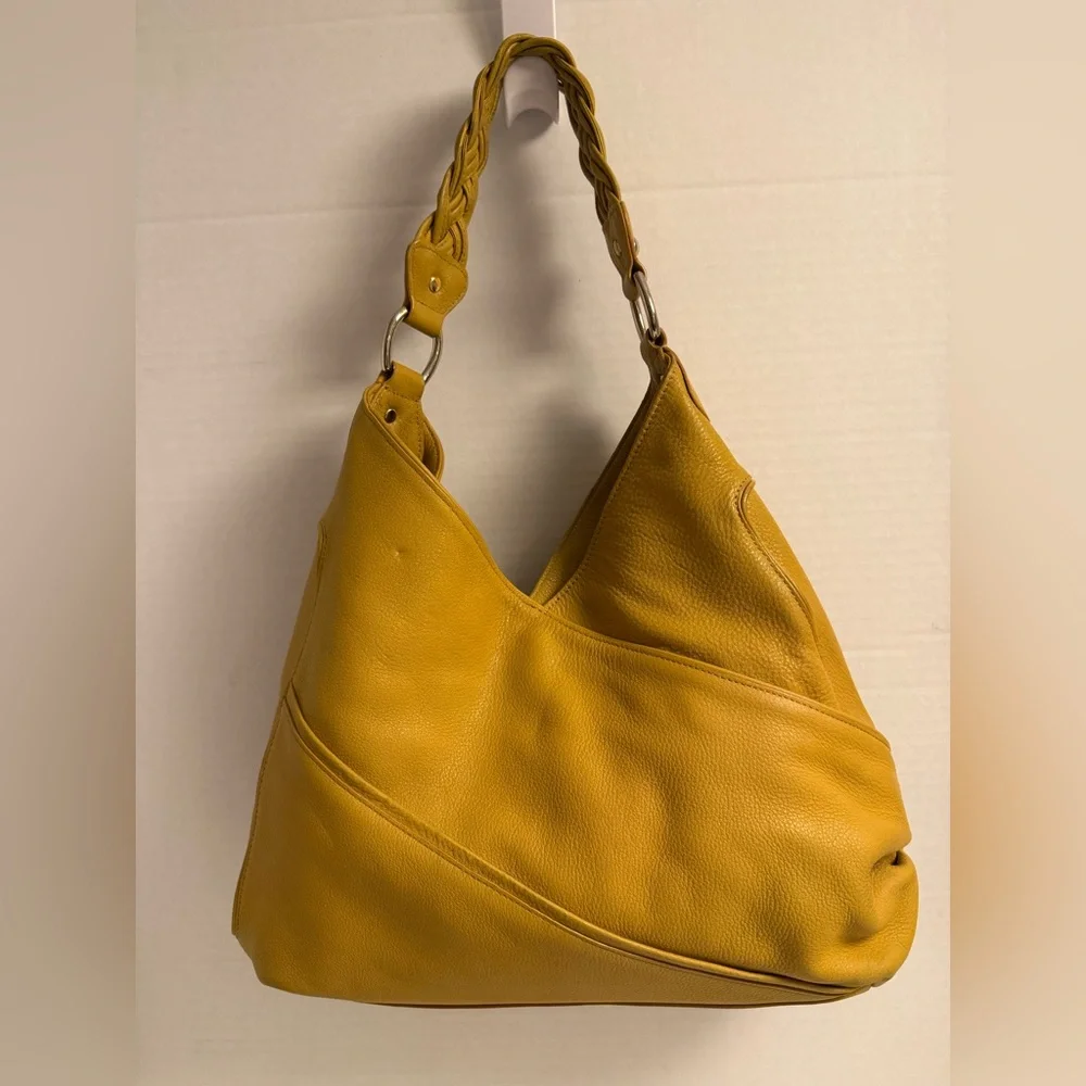 Tre Vero Boho Luxe Saffron Leather Slouchy Hobo Bag Braided Handle